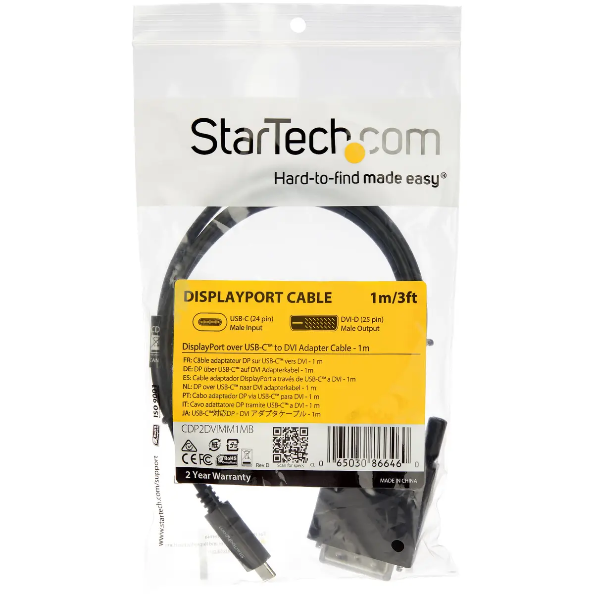 StarTech USB-C to DVI adaptorcable 1 m