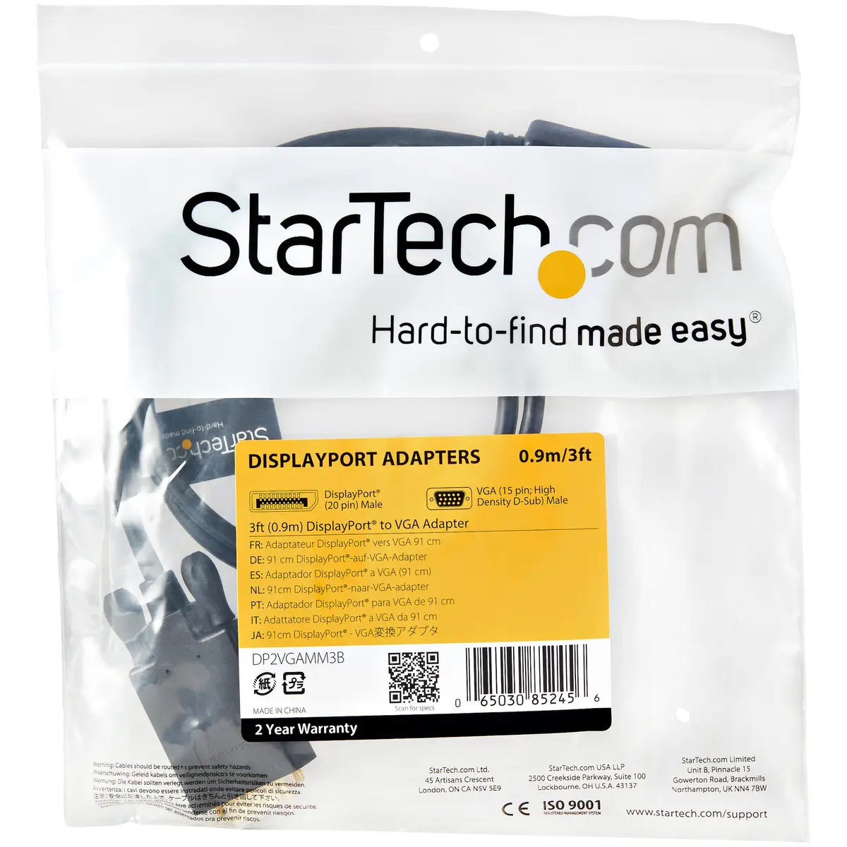 StarTech DisplayPort to VGA adaptor Converter Cable black