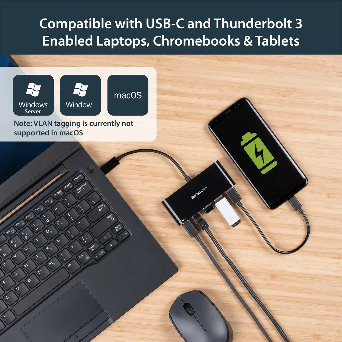 USB-C auf Ethernet Adapter mit 3 Port USB 3.0 Hub und Stromversorgung