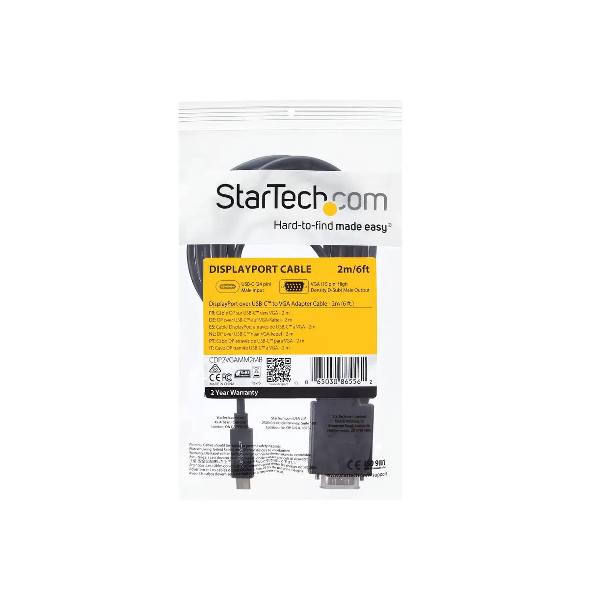 USB-C auf VGA Adapterkabel Stecker/Stecker Schwarz 2m