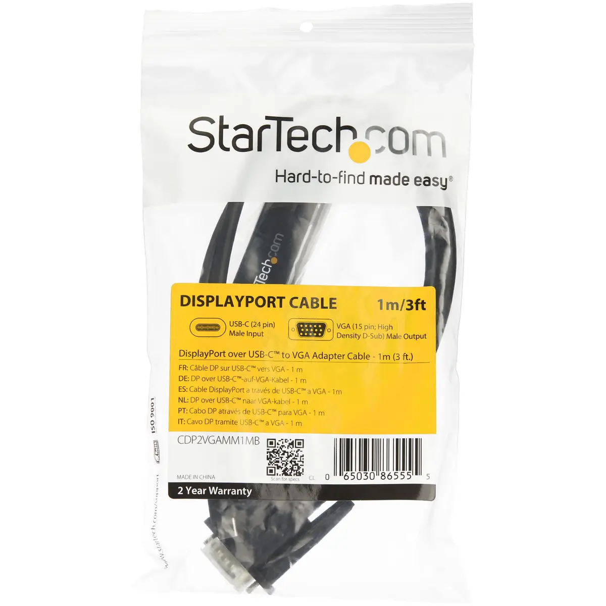 USB-C auf VGA Adapterkabel Stecker/Stecker Schwarz 1m