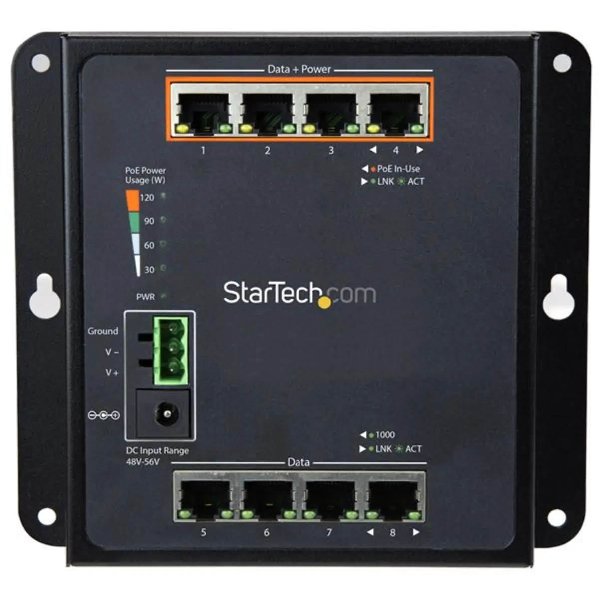 8 Port (4 PoE+) Gigabit Managed Ethernet Switch Wandmontage mit Front Zugriff