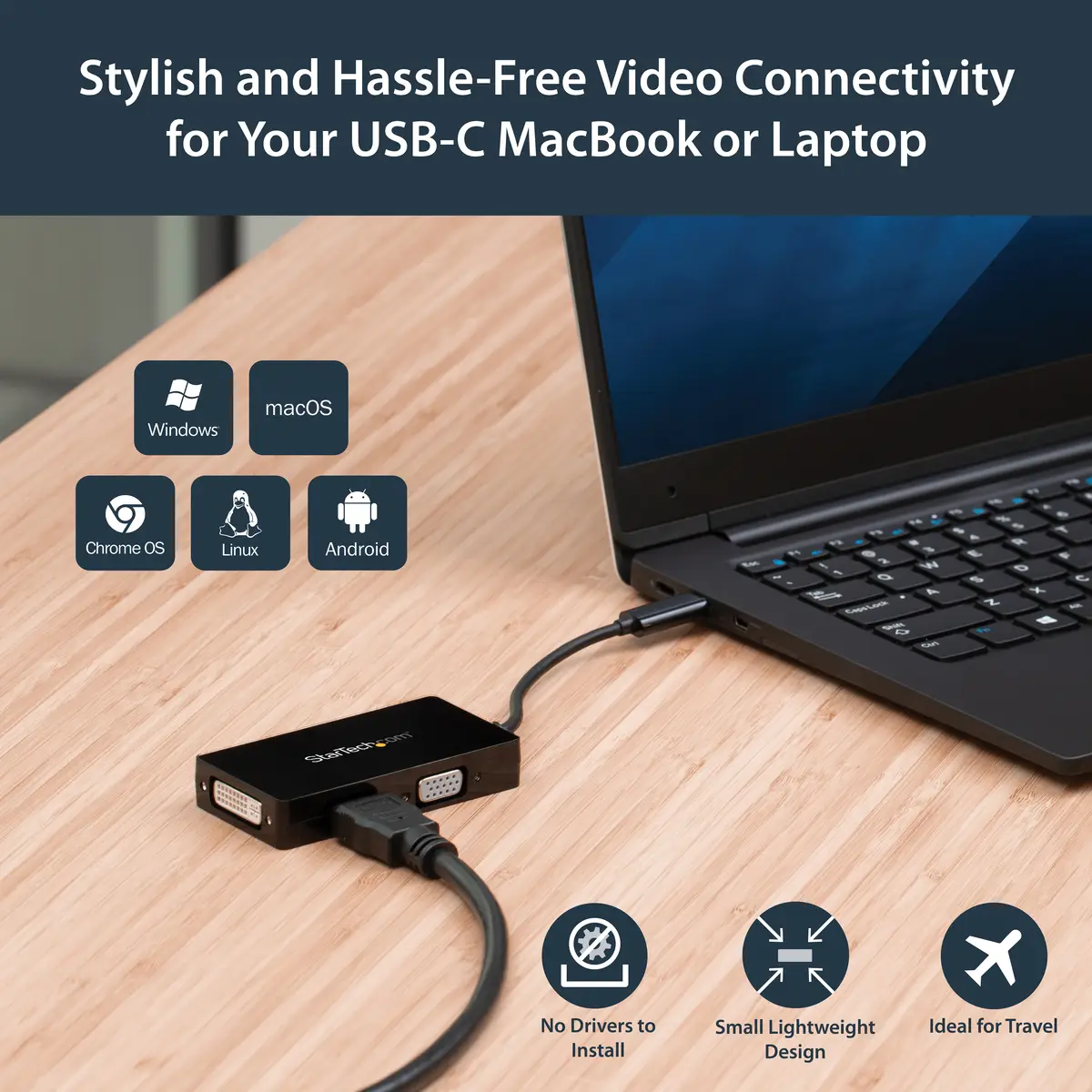 USB-C Multiport Adapter 3-in-1 USB-C auf HDMI/DVI/VGA