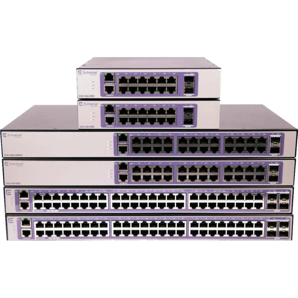 210-Series 24 port 10/100/1000BASE-T PoE+ 2 1GbE unpopulated SFP ports 1 Fixed AC PSU L2 Switching with Static Routes 1 country-specific power cord