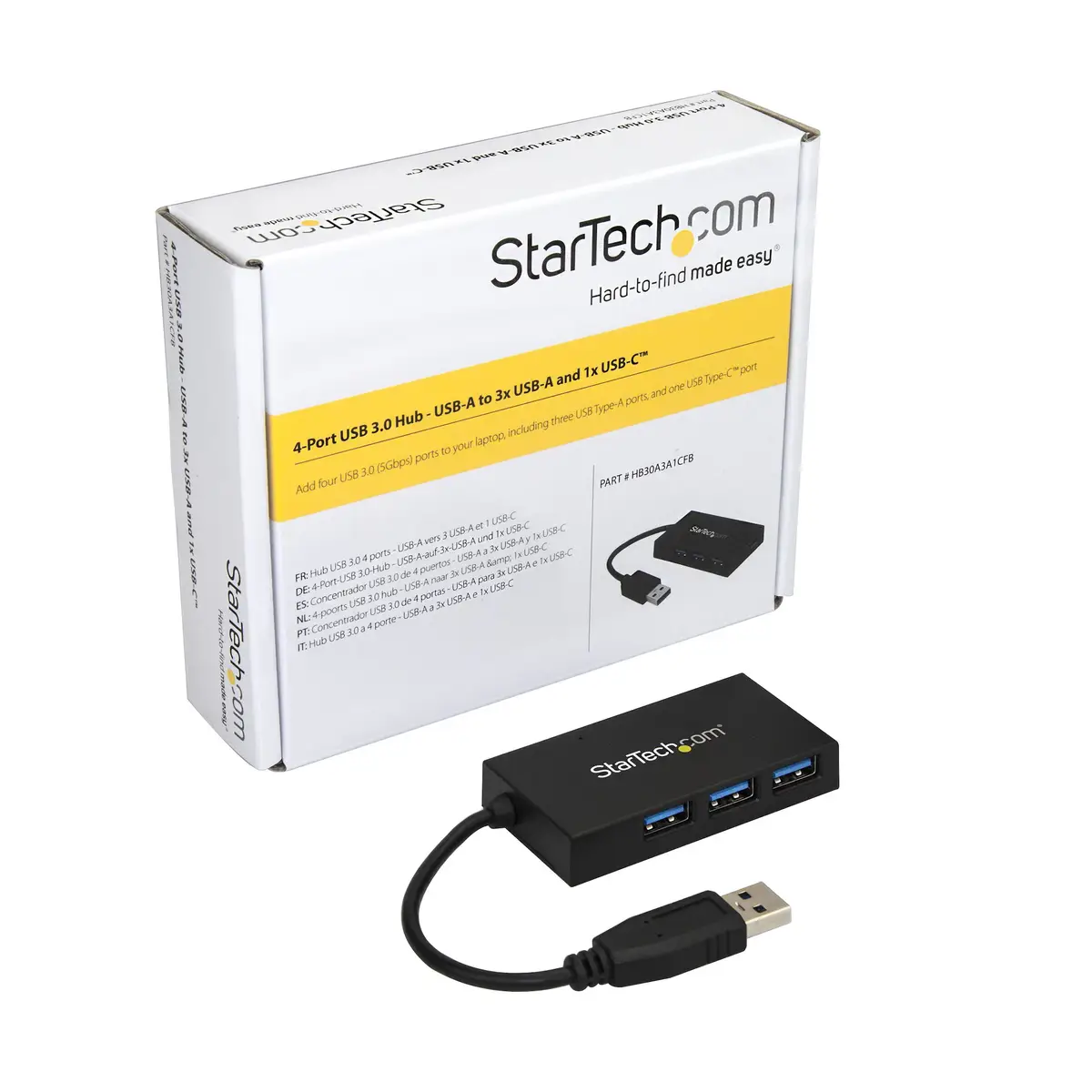 4 Port USB Hub USB-A/3xUSB-AxUSB-C Schwarz