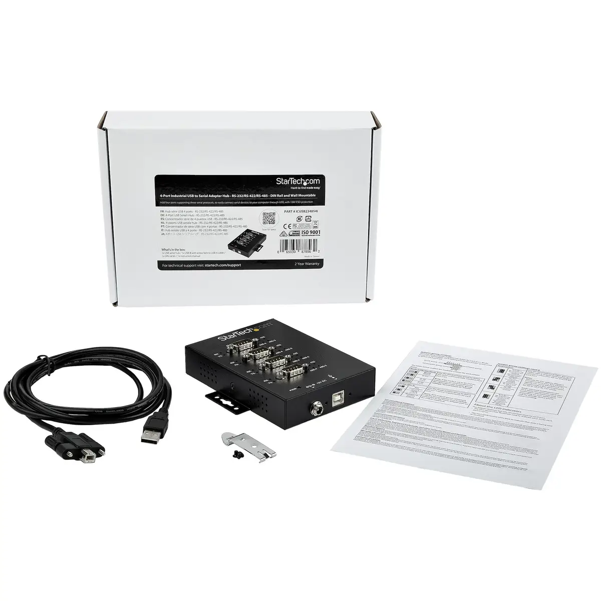 4 Port industrieller USB auf Seriell Adapter Hub USB/8xRS-232 Schwarz