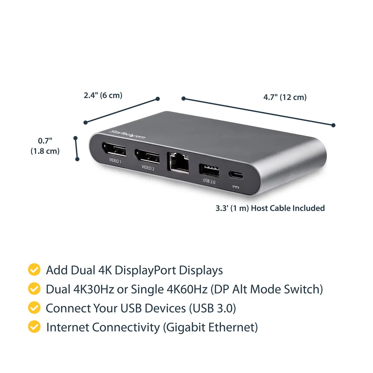 Dual monitor USB-C Multiport Adapter - 2xDisplayPort/2xUSB-A/USB-C