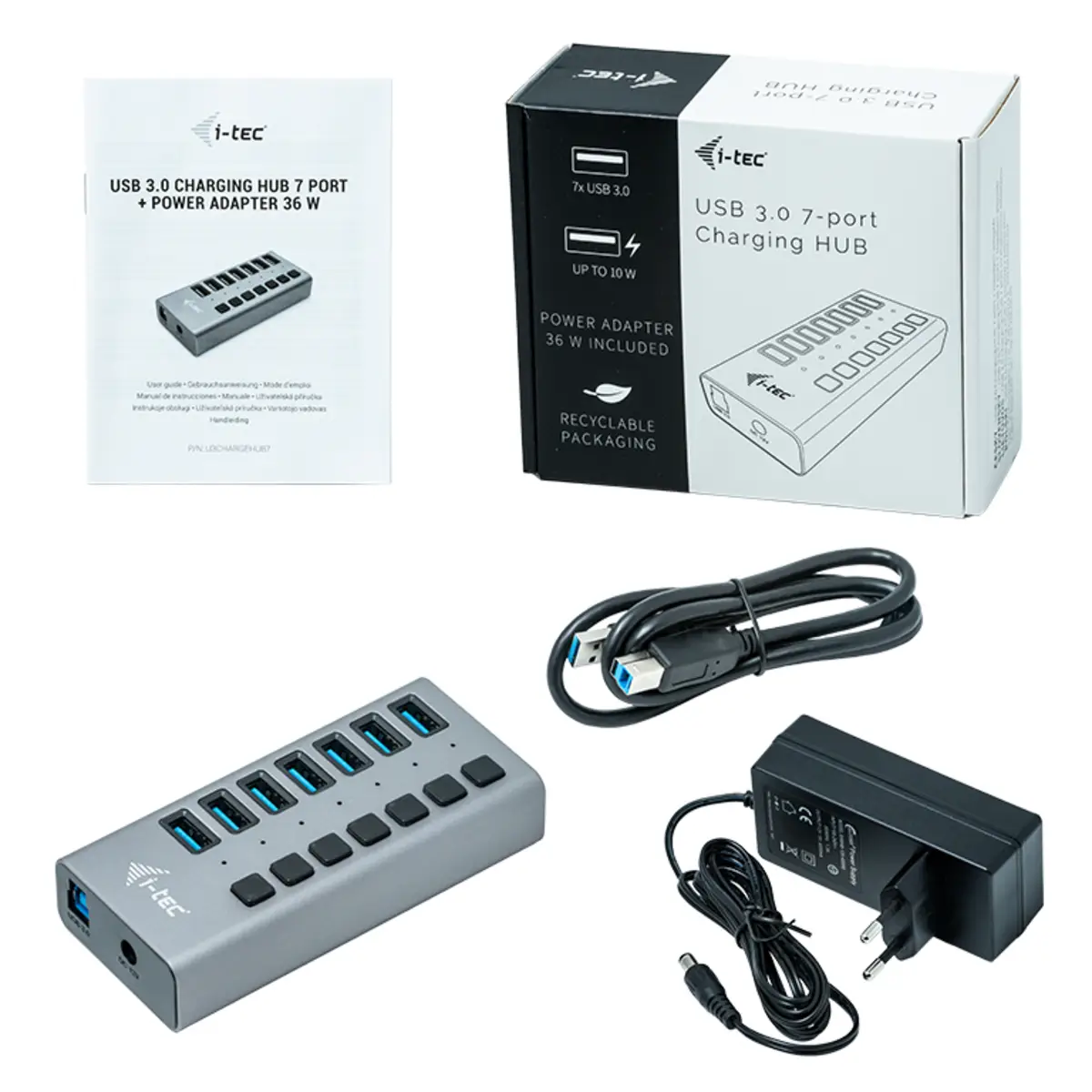 i-tec USB 3.0 Charging HUB 7 Port und Power Adapter 36 W