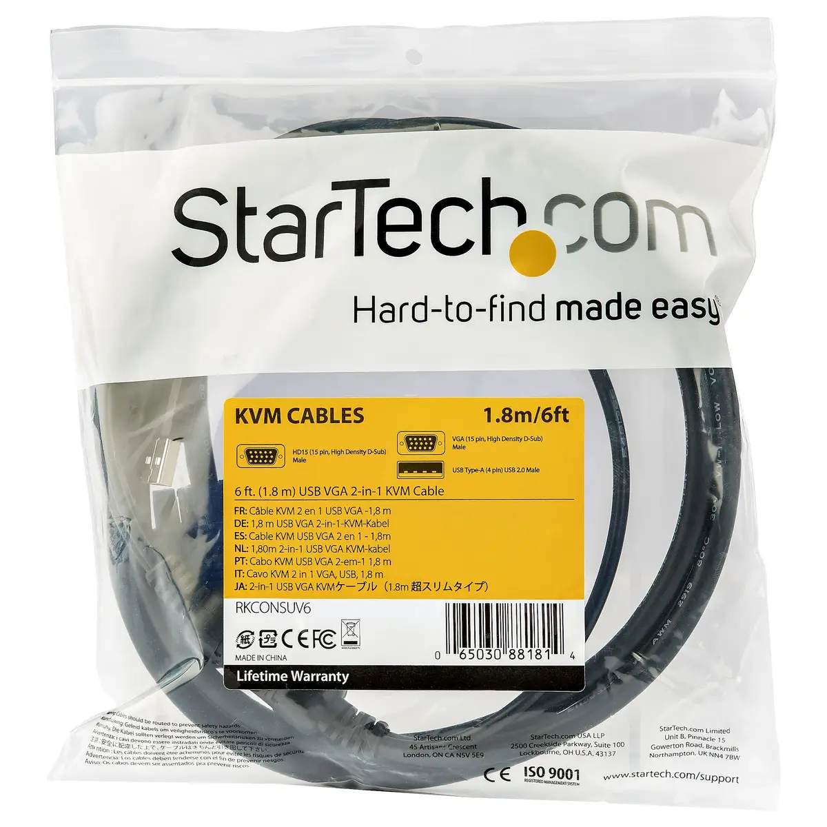 KVM Kabel für Rackmount-Konsolen VGA- und USB-Konsolenkabel 1,8 m