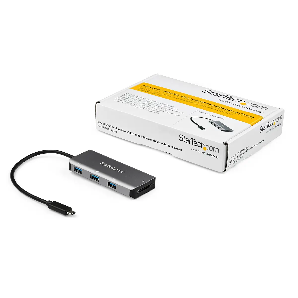 3-Port USB-C Hub mit SD-Kartenleser 10 Gbit/s 3x USB-A 0,25m