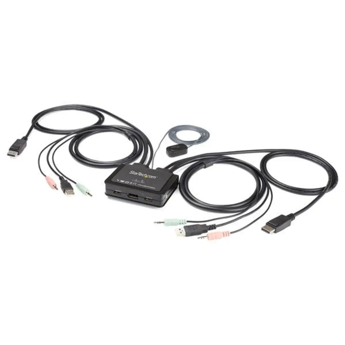 2 Port USB 4K60Hz DisplayPort KVM Switch mit eingebauten Kabeln