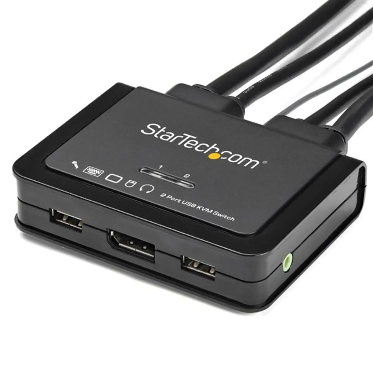 2 Port USB 4K60Hz DisplayPort KVM Switch mit eingebauten Kabeln