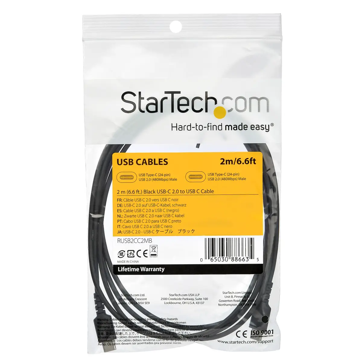 USB-C Kabel Stecker/Stecker Schwarz 2 m