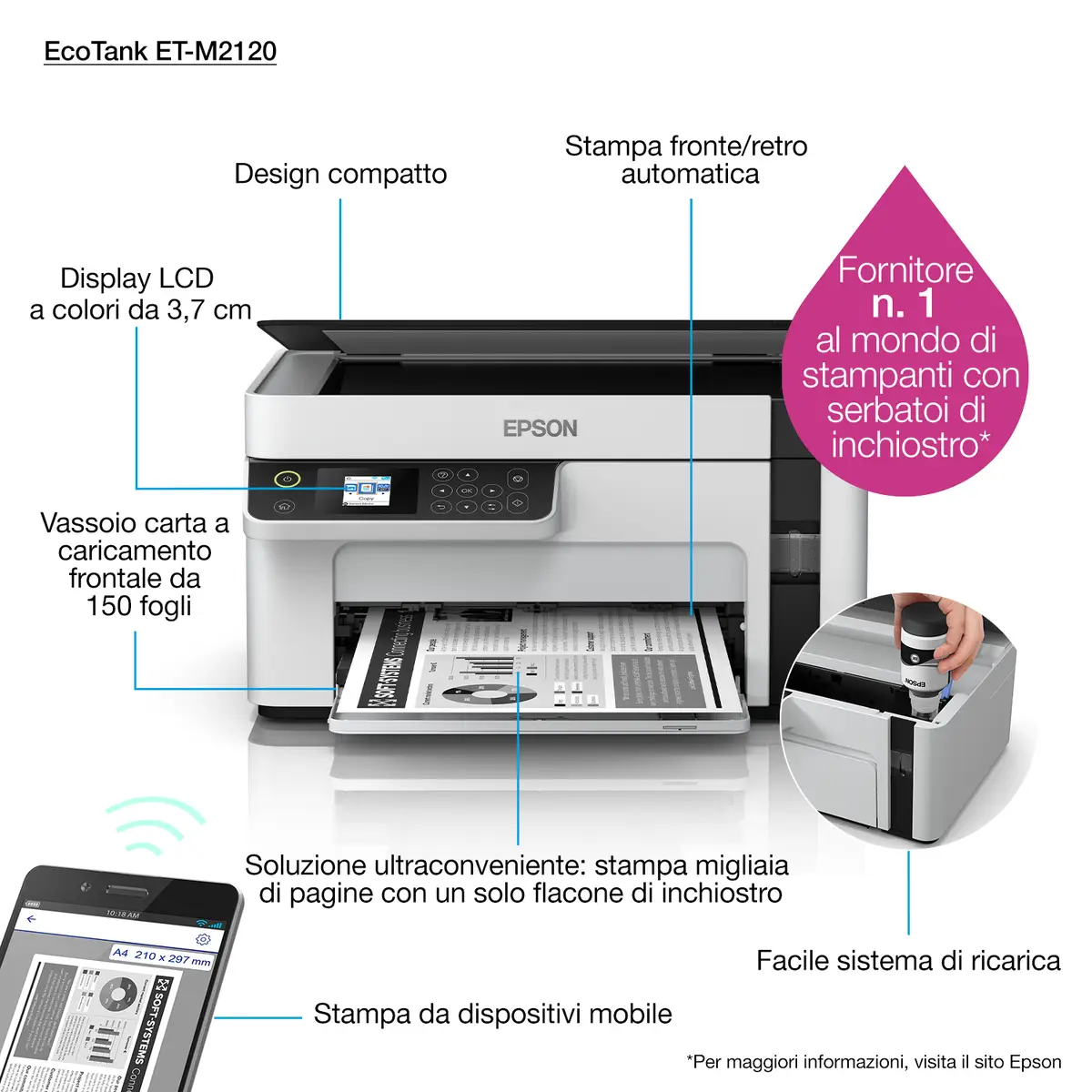 EcoTank ET-M2120 A4 All-in-One Drucker/Scanner/Kopierer s/w Tintenstrahldrucker