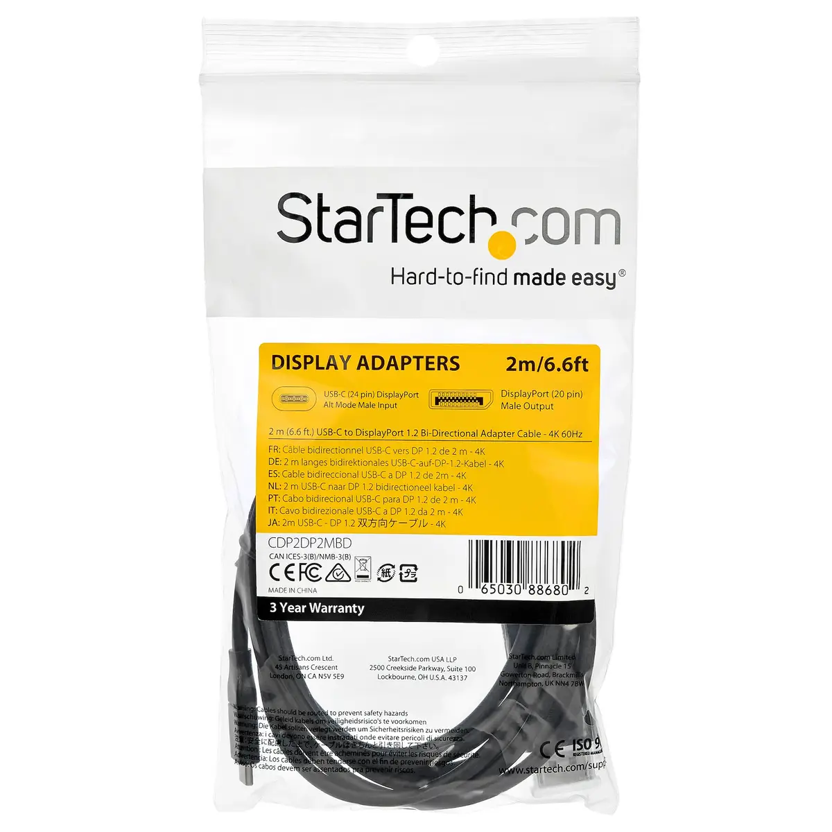 USB-C auf DisplayPort 1.2 Kabel Schwarz 2 m,