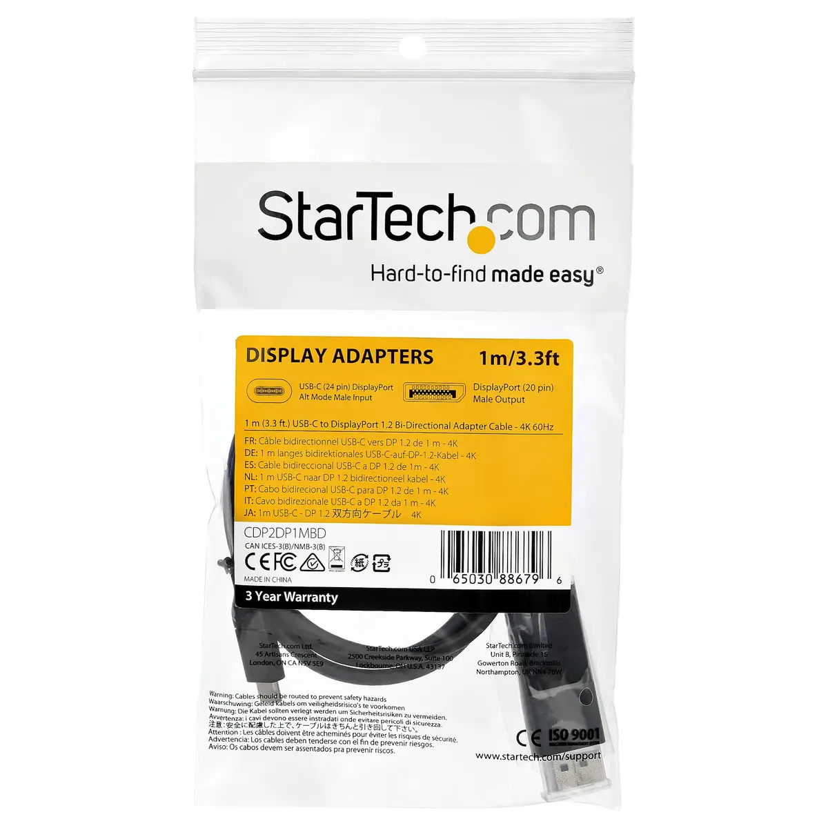 USB-C auf DisplayPort 1.2 Kabel Schwarz 1 m