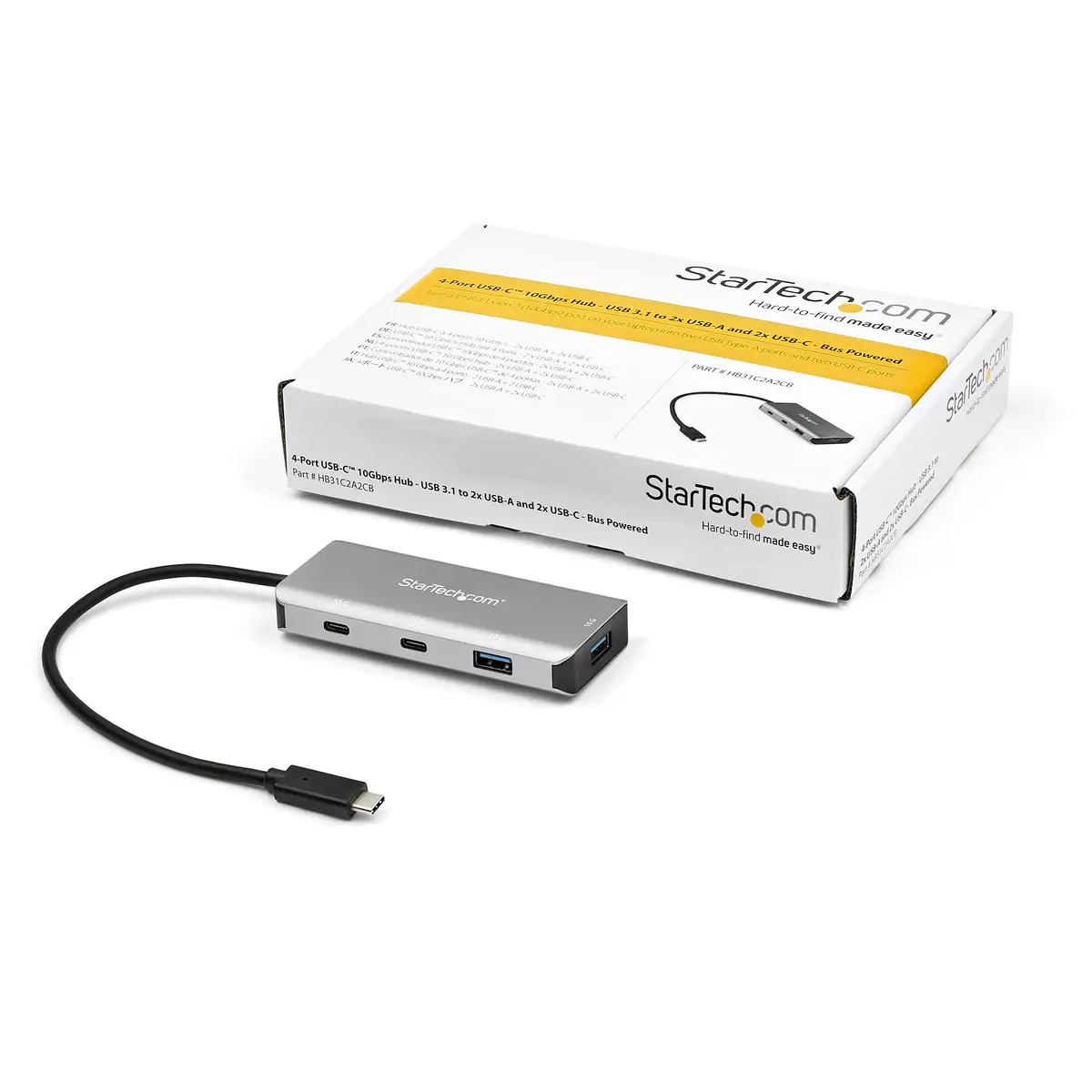 4-Port USB-C Hub (10Gbps) with 2x USB-A & 2x USB-C 9.8" Extended Attached Host Cable