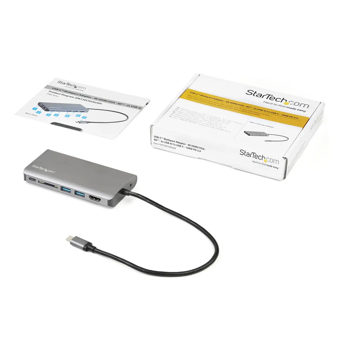 USB-C-Multiport-Adapter mit HDMI oder VGA und längerem angeschlossenen Kabel