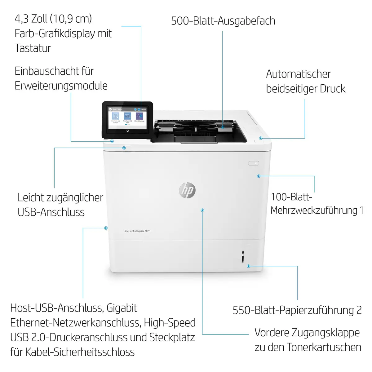LaserJet Enterprise M611dn A4 S/W Laserdrucker 1200x1200dpi 61ppm Duplex