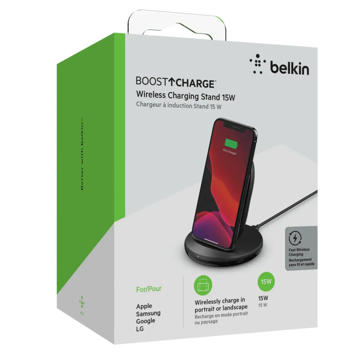 Wireless BOOSTCHARGE 15W Stand inkl. Kabel + 24-W-Quick Charge 3.0-Netzteil, schwarz