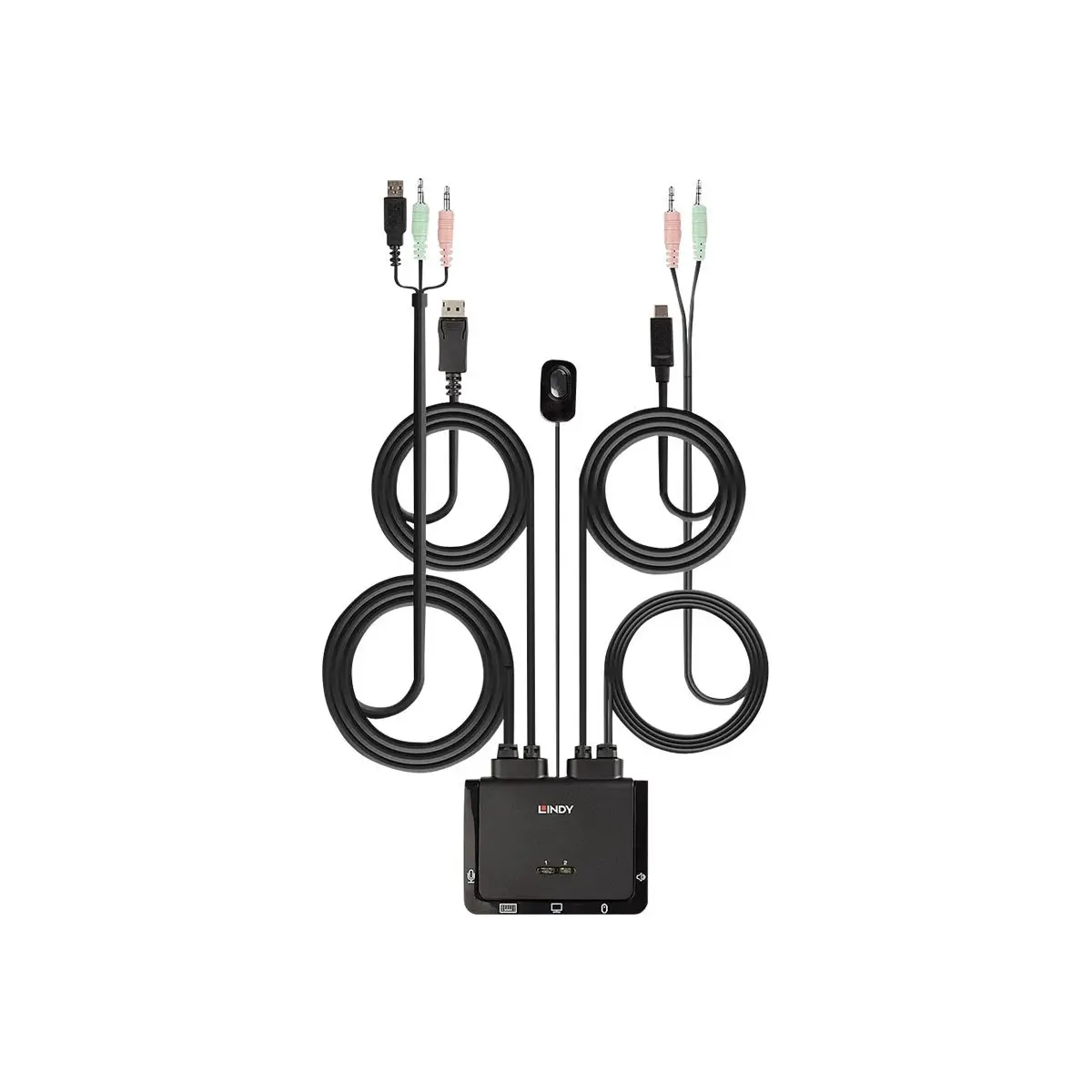 2 Port DisplayPort 1.2, USB Typ C, USB 2.0 & Audio Cable KVM Switch