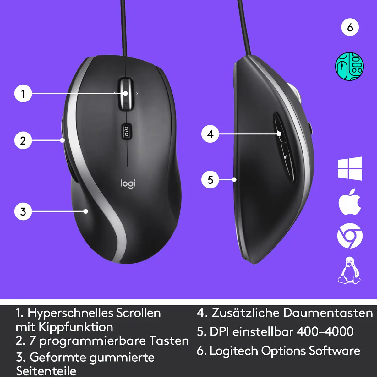 M500s USB Optisch Maus Schwarz/Silber