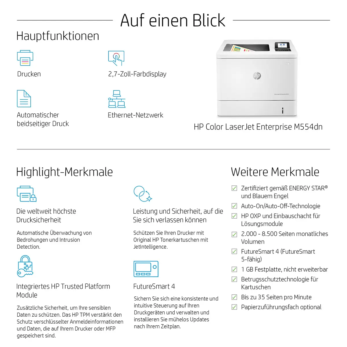 LaserJet Enterprise M554dn A4 Farblaserdrucker 1200x1200dpi 33ppm Duplex