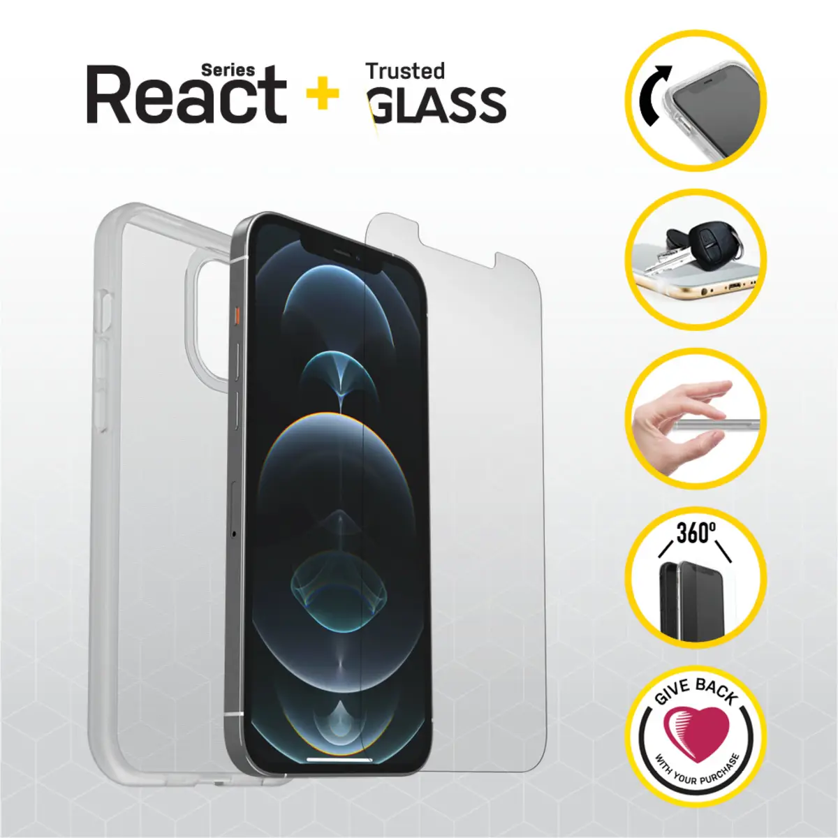 React + Trusted Glass iPhone 12 Pro Max transparent