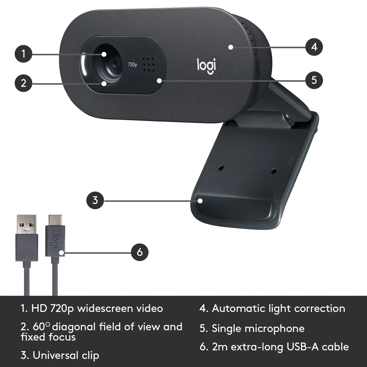 C505 HD Webcam 1280x720 Pixel schwarz