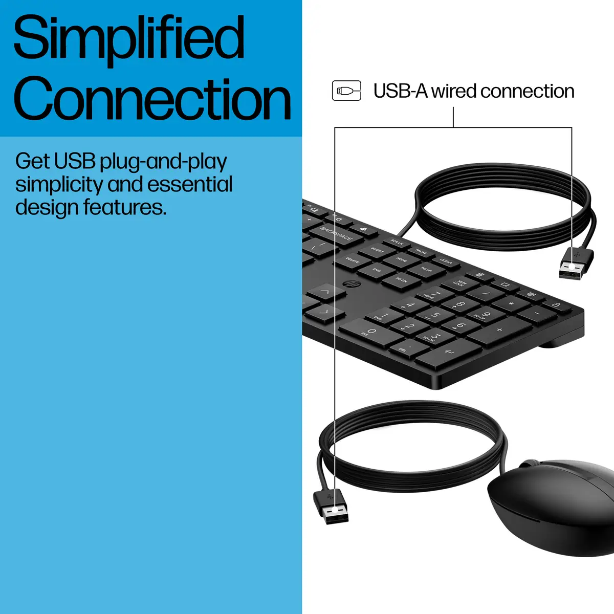 Wired Desktop 320MK Maus und Tastatur, Volle Größe (100%), Kabelgebunden, USB, Schwarz, Maus enthalten