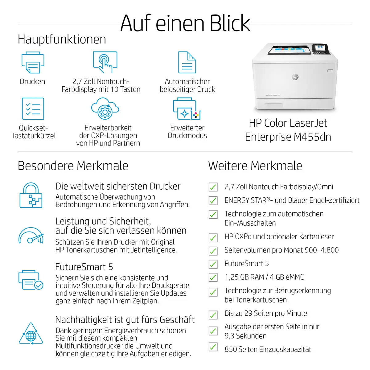 Color LaserJet Enterprise M455dn A4 Farblaserdrucker 600x600dpi 27ppm Duplex