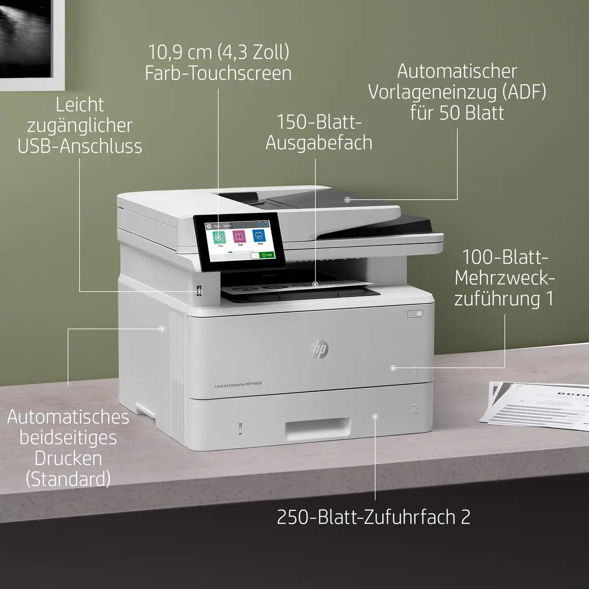 LaserJet Enterprise M430f A4 All-in-One Drucker/Scanner/Kopierer/Fax s/w Laserdrucker Duplex