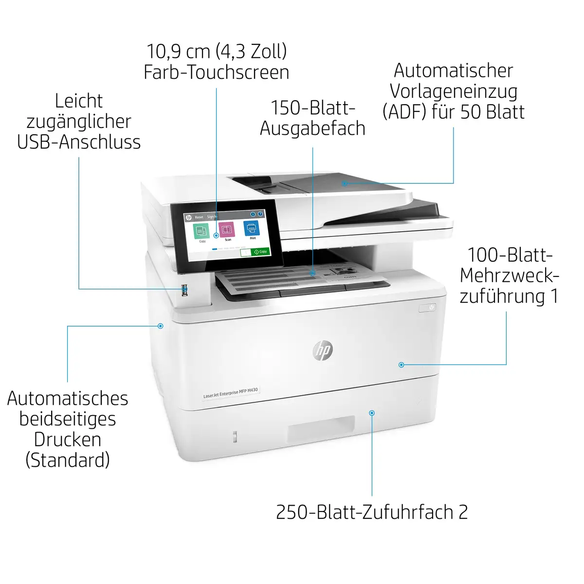 LaserJet Enterprise M430f A4 All-in-One Drucker/Scanner/Kopierer/Fax s/w Laserdrucker Duplex