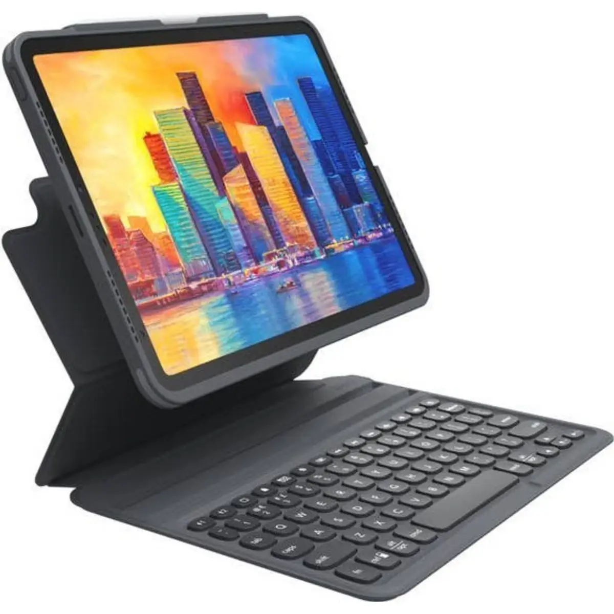Pro Keys für Apple 10,9-inch iPad Air (4. Generation) Tastatur und Foliohülle Schwarz/Grau Layout GER