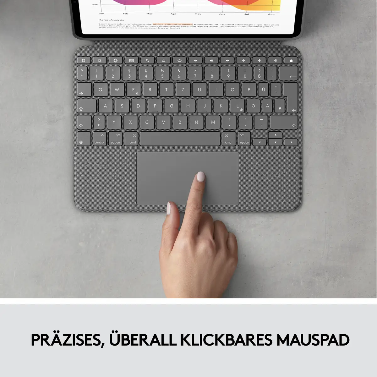 Combo Touch Tastatur und Foliohülle mit Trackpad für Apple iPad Air 10,9" (4. Generation) Layout GER Oxford Gray