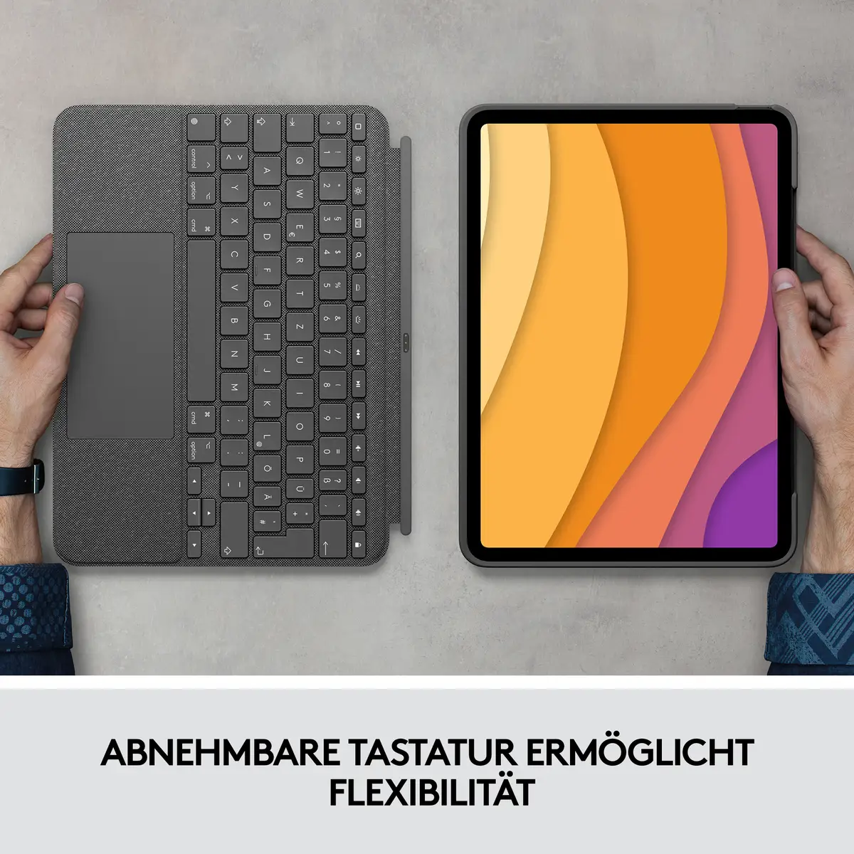 Combo Touch Tastatur und Foliohülle mit Trackpad für Apple iPad Air 10,9" (4. Generation) Layout GER Oxford Gray