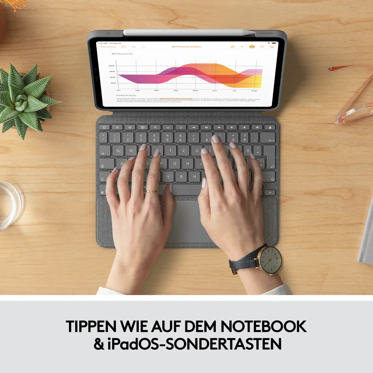 Combo Touch Tastatur und Foliohülle mit Trackpad für Apple iPad Air 10,9" (4. Generation) Layout GER Oxford Gray