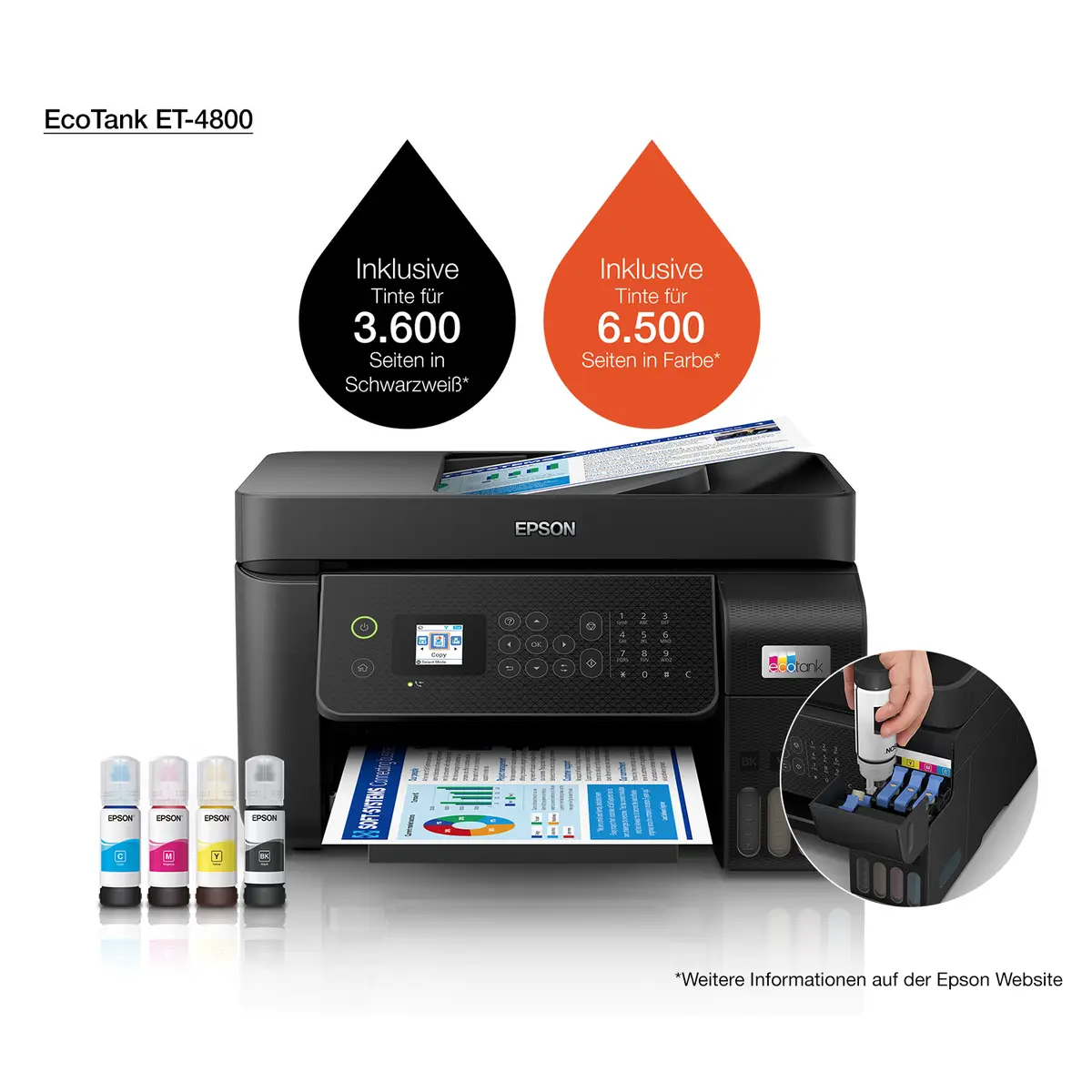 EcoTank ET-4800 A4 All-in-one Drucker/Scanner/Kopierer/Fax Tintenstrahldrucker Duplex,