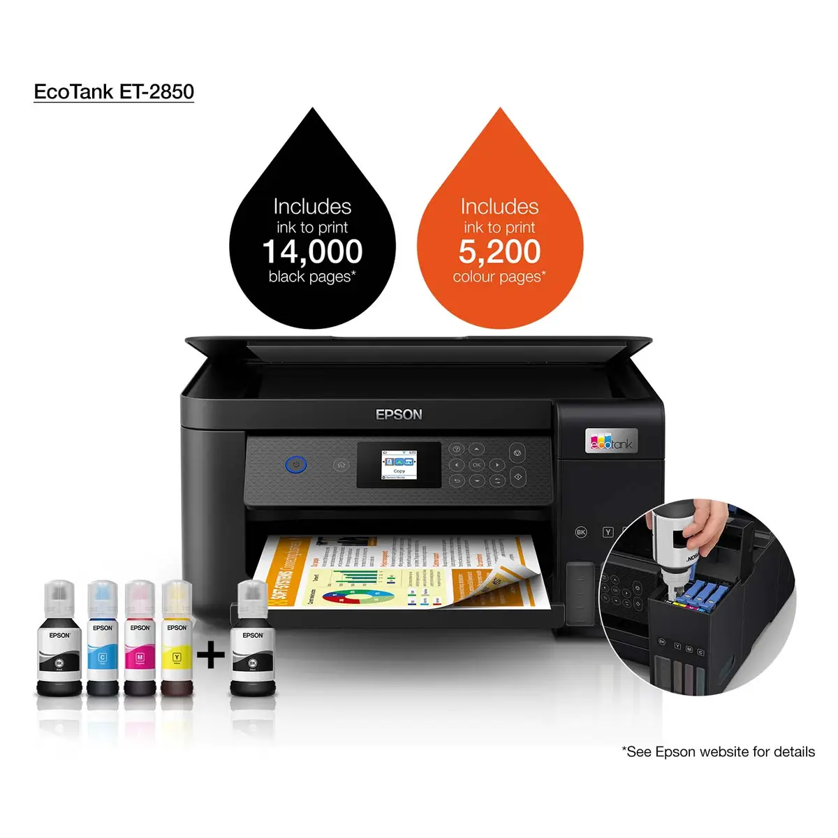 EcoTank ET-2850 A4 All-in-one Drucker/Scanner/Kopierer Farbtintenstrahldrucker Duplex,