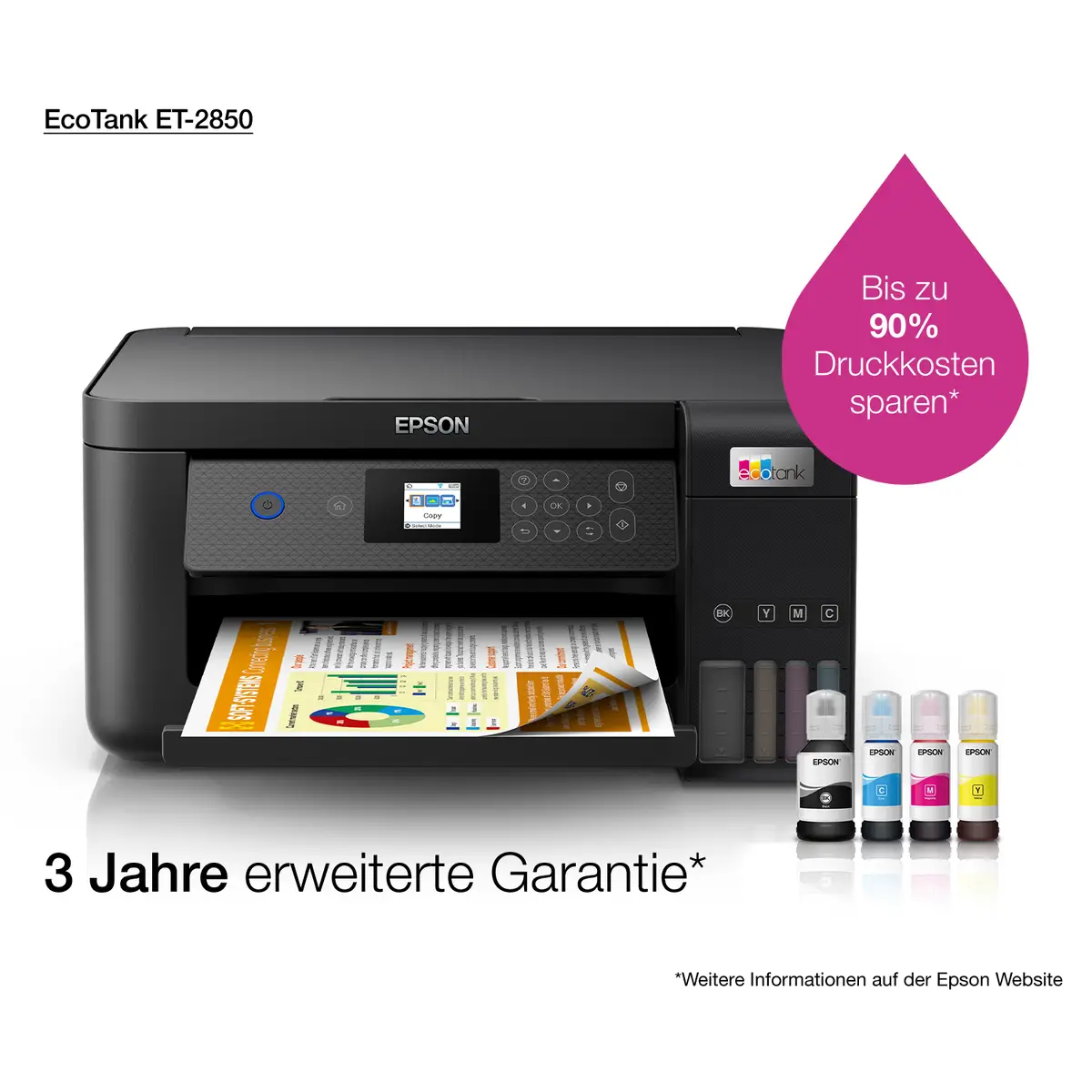 EcoTank ET-2850 A4 All-in-one Drucker/Scanner/Kopierer Farbtintenstrahldrucker Duplex,
