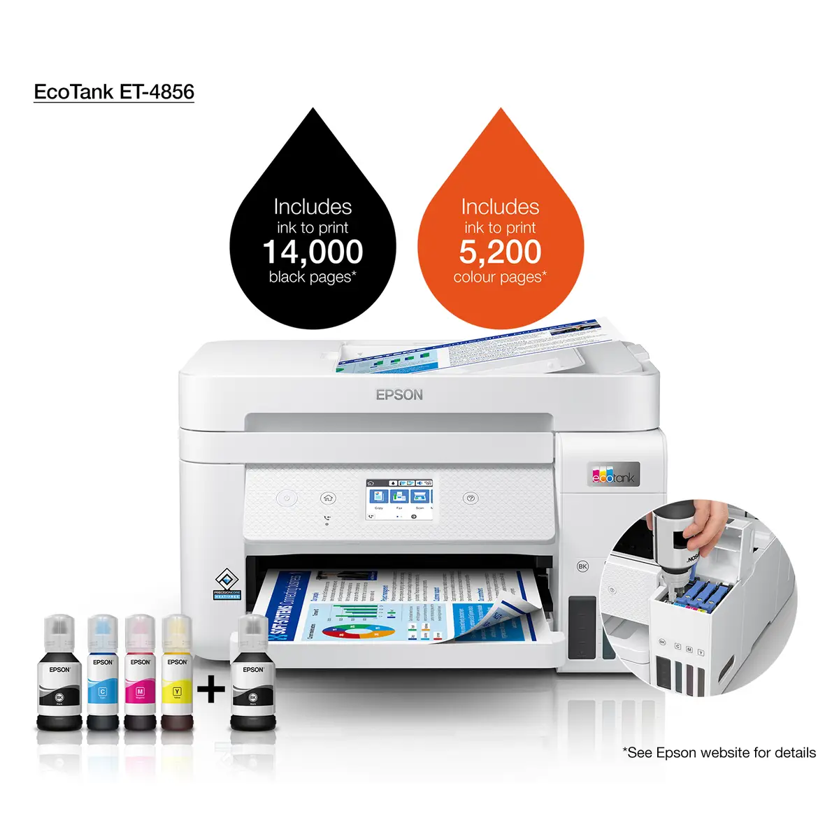 EcoTank ET-4856 A4 All-in-one Drucker/Scanner/Kopierer/Fax Farbtintenstrahldrucker Duplex,