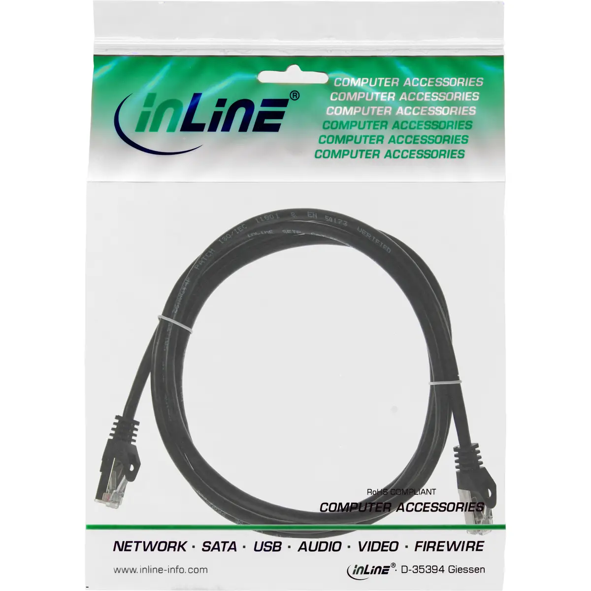 Patchkabel, SF/UTP, Cat.5e, schwarz, 1m