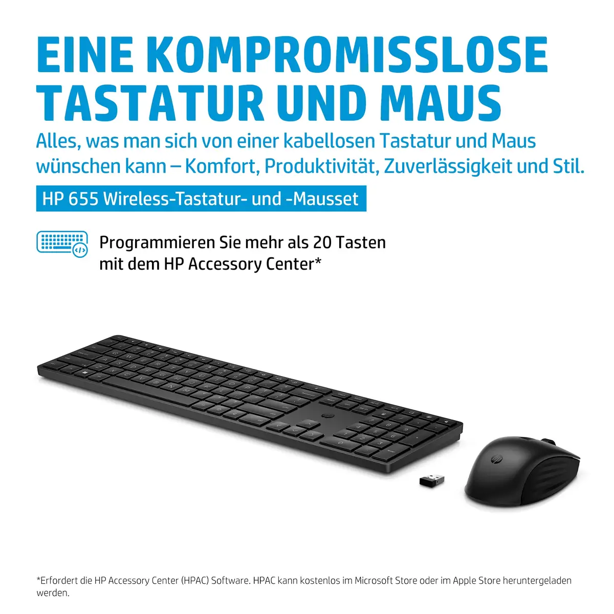 HP 655 Tastatur-und-Maus-Set kabellos Tastatur-Layout Deutsch Schwarz