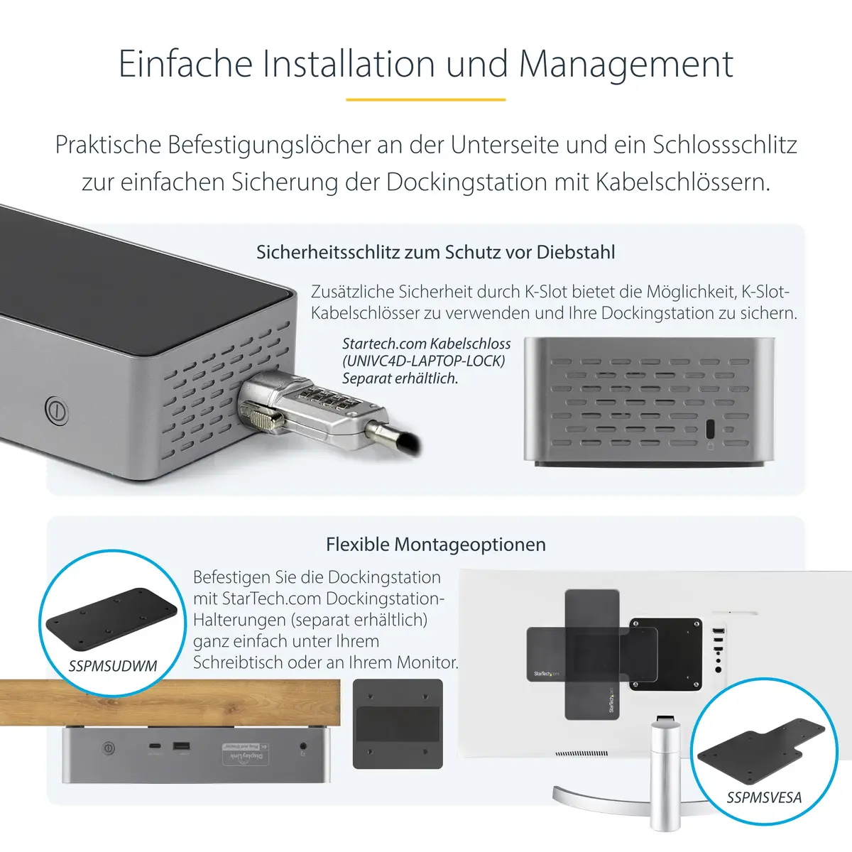 StarTech USB-C Dock 4K 60Hz Quad Monitor DisplayPort & HDMI