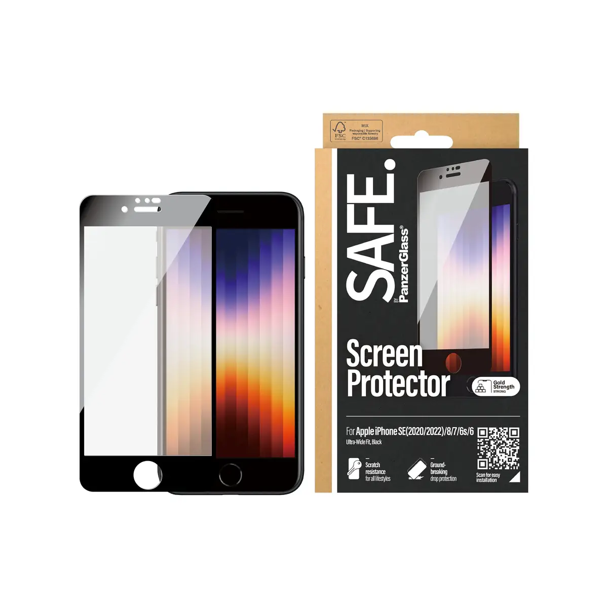 SAFE. E2E Apple iPhone 6/6s/7/8/SE 2020 Case Friendly, Black