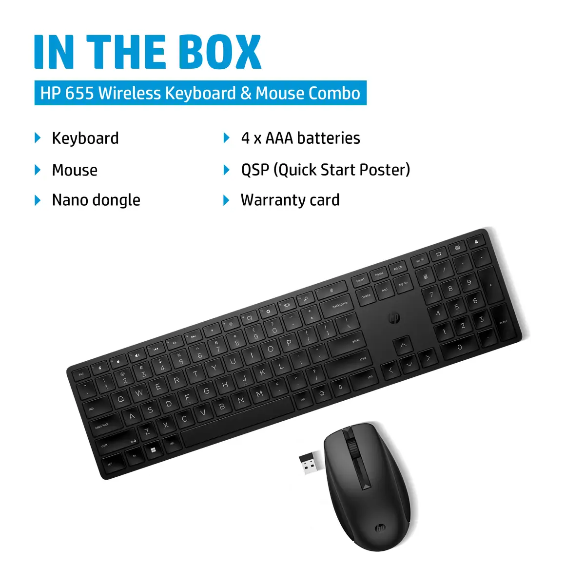 HP 655 Tastatur-/Mouse-Set kabellos Layout Deutsch Schwarz 10er Pack