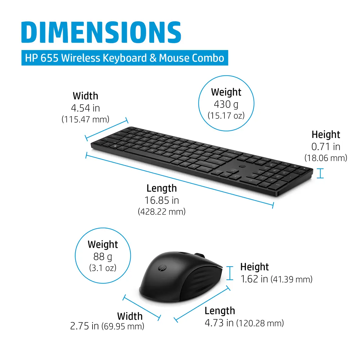 HP 655 Tastatur-/Mouse-Set kabellos Layout Deutsch Schwarz 10er Pack