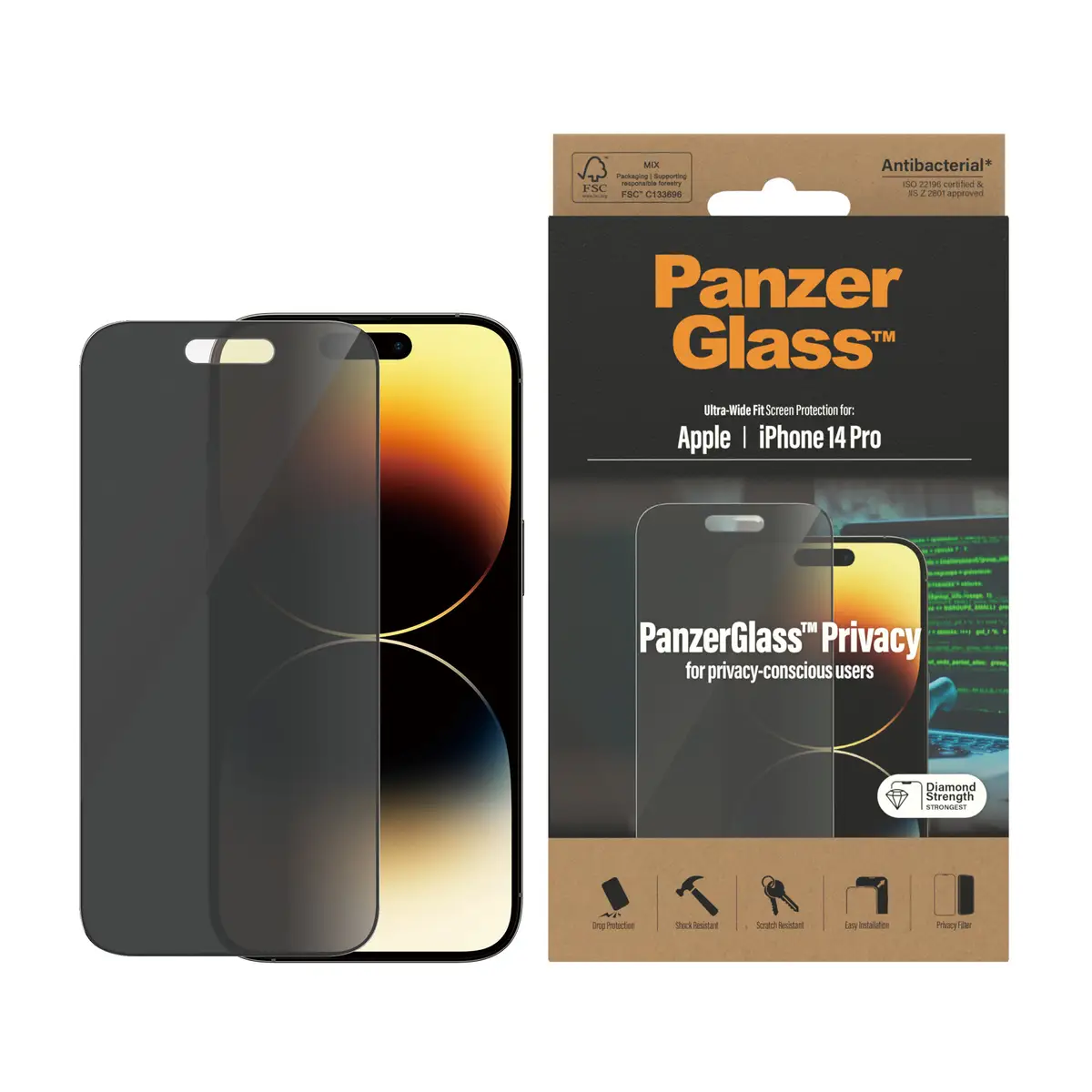 Privacy Displayschutz für Apple iPhone 14 Pro Ultra-Wide Fit