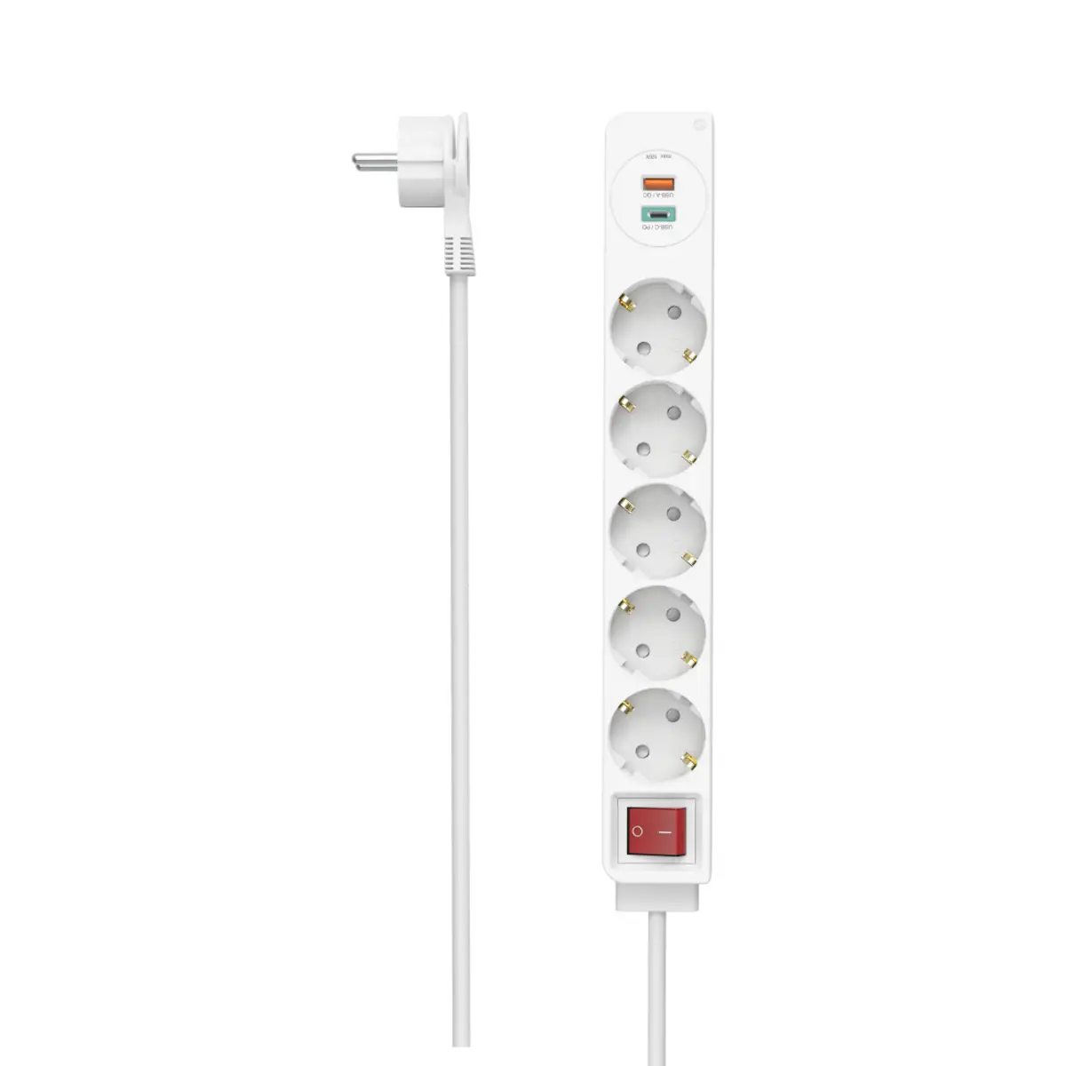 Steckdosenleiste 5-fach USB-C/A 18W PD/QC Schalter Flachst. 1.4 m - Steckdosenleiste