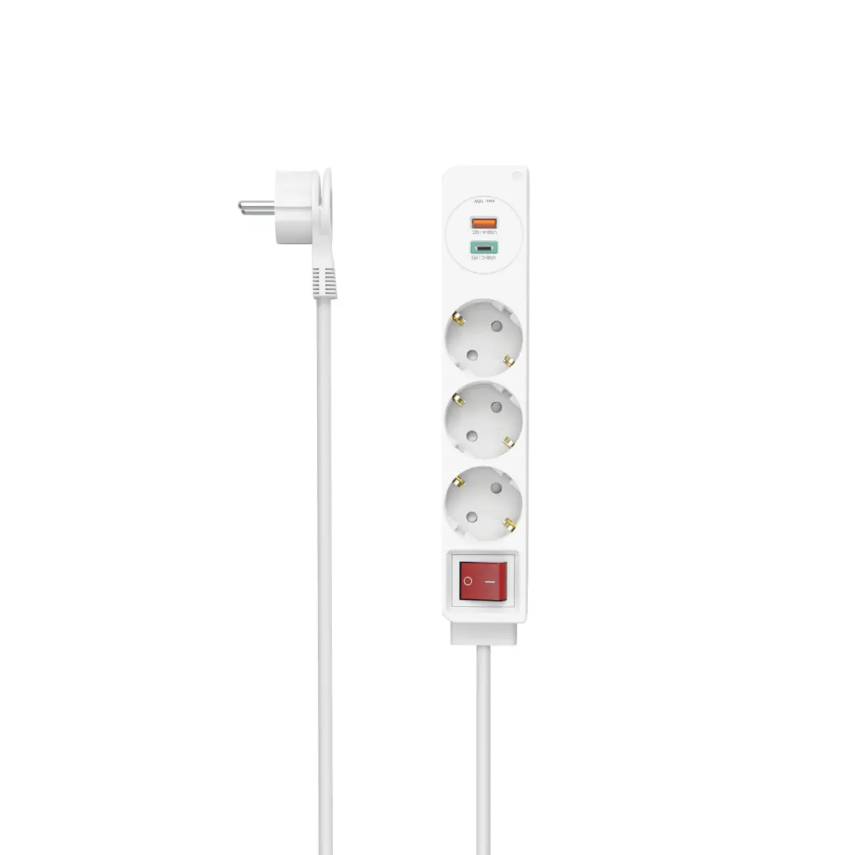 Steckdosenleiste 3-fach USB-C/A 18W PD/QC Schalter Flachst. 1.4 m - Steckdosenleiste
